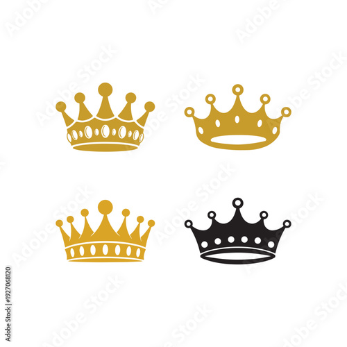 Minimalist Regal Crown Symbol Icons Set for Branding and Achievement Concepts