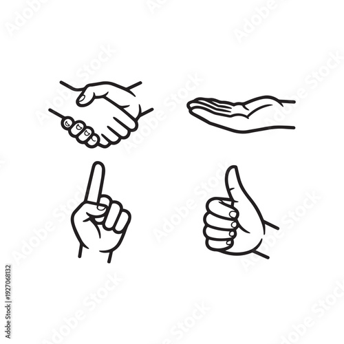 A collection of four minimalist and positive hand gesture icons on a white background