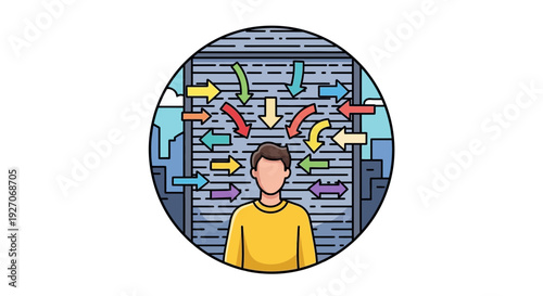 Man with Multiple Arrows Around Head.