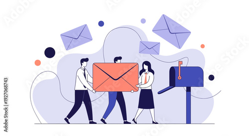 People Delivering Large Envelope to Mailbox.