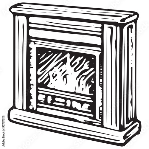 Traditional Mantel Fireplace Vector Icon Black Line Art Heating Appliance