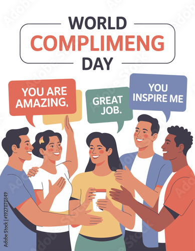 Celebrate World Compliment Day with joyous people expressing appreciation and encouragement through positive affirmations