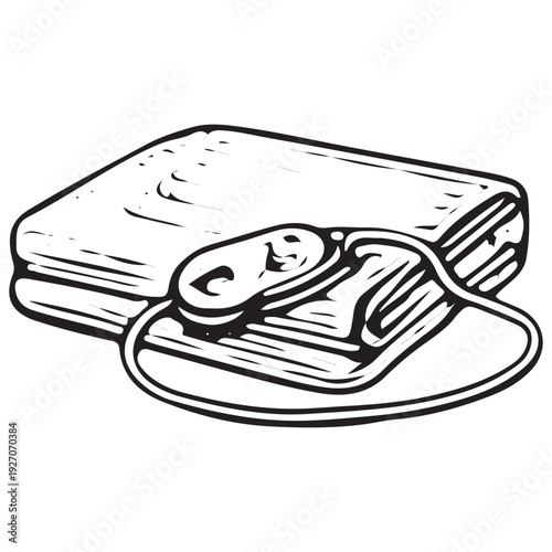 Electric Heating Pad with Controller Vector Icon Black Line Art Heating Appliance