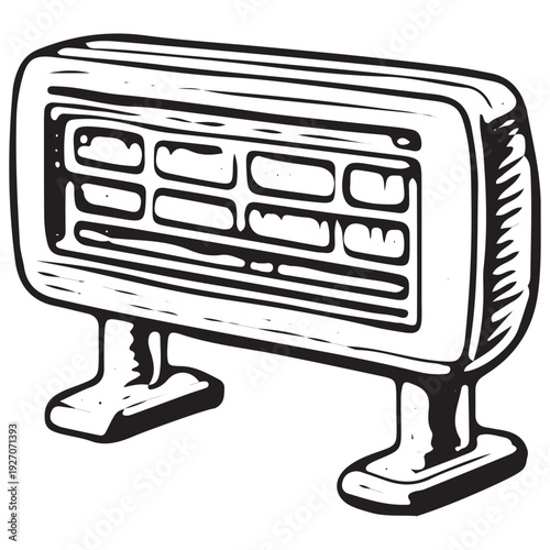 Electric Convection Heater Vector Icon Black and White Line Art Heating Appliance