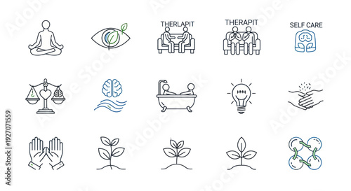 Mental Health Icons: Mindfulness, Therapy, Self-Care, Growth, and Well-being