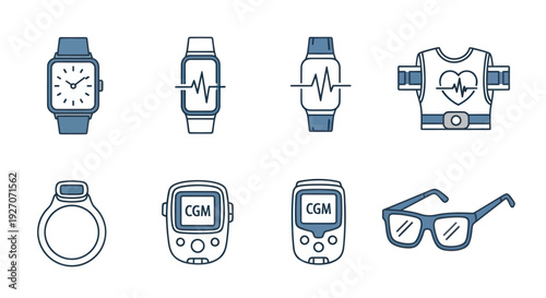 Medical Wearable Technology and Health Monitoring Icons Set