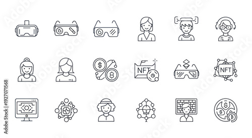 Metaverse Icons: VR, NFT, Crypto, Avatars, and Technology Concepts