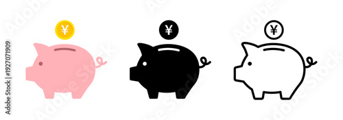Piggy bank icons with Yen and Yuan coin