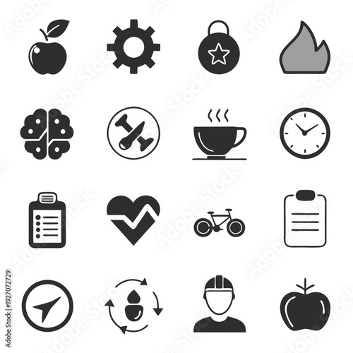 Collection of diverse icons representing health, safety and industry