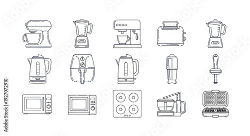 Kitchen Appliance Icons: Mixer, Blender, Coffee Maker, Toaster, Kettle, Air Fryer