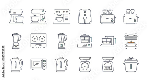 Kitchen Appliances Line Icons Set: Cooking Gadgets Collection