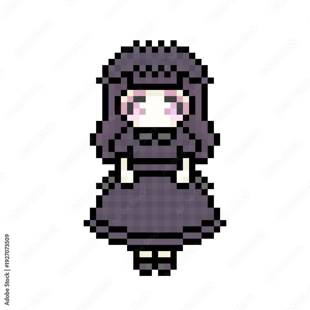 Obraz premium ピクセルアートなチェックロリィタファッションの女の子⭐︎PNG