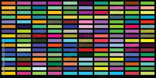 Colorful grid of random rectangular blocks on a black background, showcasing a diverse and vibrant spectrum of hues in an abstract composition