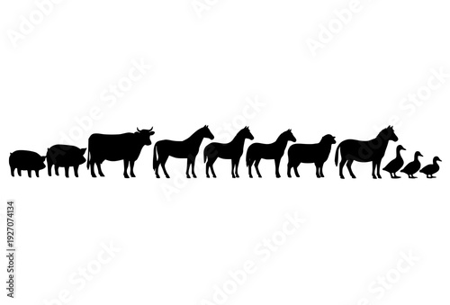 Side View Farm Livestock Silhouettes Vector Pack Isolated on White Background