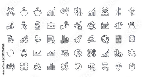 Financial Business Icons Set: Growth, Investment, Success, Risk, Strategy, Planning