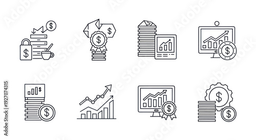 Financial Growth Icons: Investment, Savings, Data Analysis, Success