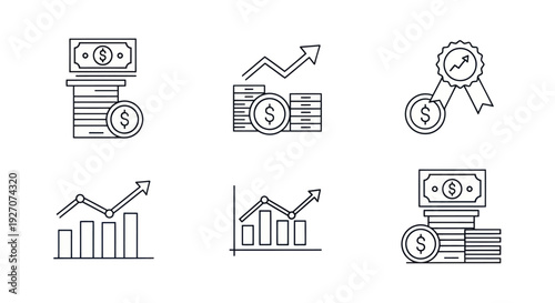 Financial Growth Icons: Money, Coins, Charts, and Awards