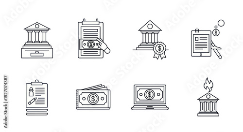 Financial Icons Set: Banking, Money Management, Transactions, Investment, and E-commerce