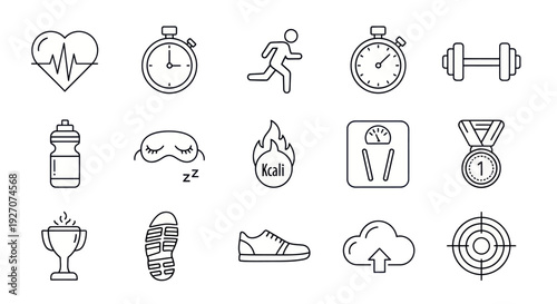 Fitness and Health Icons: Running, Weight Loss, Sleep, Sport, Healthy Lifestyle