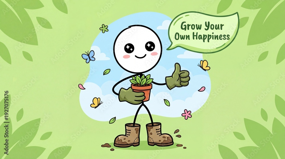 Obraz premium Hopeful Gardener Stickman Nature Growth Message