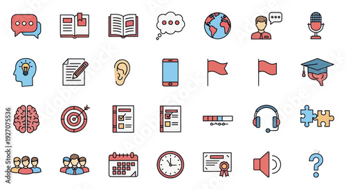 Education and Learning Icons Set: Knowledge, Communication, and Skills