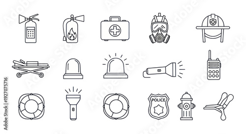 Emergency Services Icons: Fire, Medical, Police, Safety Equipment