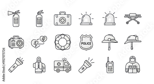 Emergency Services Icons: Fire, Medical, Police, Safety Equipment & Rescue Gear
