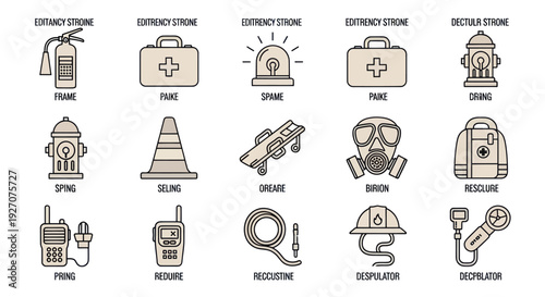Emergency Services Icons: Firefighter, Medical, Safety & Rescue Equipment