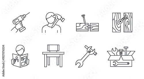 DIY Icons: Tools, Woodworking, Home Renovation, and Furniture Assembly