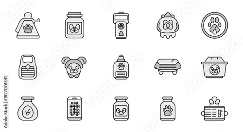Dog Care Icons Set: Grooming, Health, and Accessories