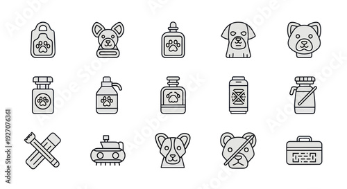Dog Pet Care Icons: Veterinary, Grooming, Health, and Supplies