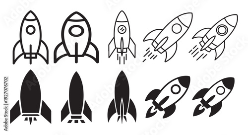 Rocket Launch Icons Set. Startup Growth Line and Solid Vector Collection. Vector illustration eps 10