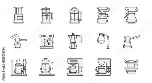 Coffee Makers Collection: Drip, French Press, Moka, Pour Over, Espresso Icons