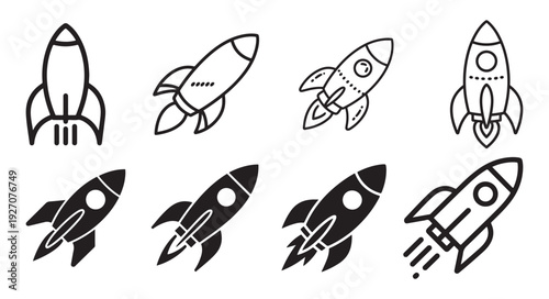 Rocket Launch Icons Set. Startup Growth Line and Solid Vector Collection. Vector illustration eps 10