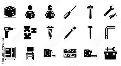 Construction and DIY Icons Set: Tools, Furniture, and Hardware