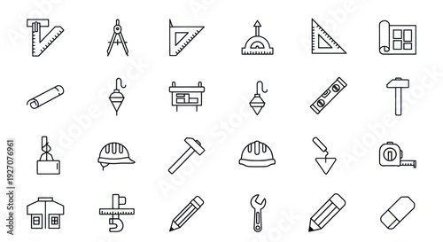 Construction Tools and Drawing Instruments Icons Set - Vector