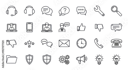 Customer Service Icons: Support, Feedback, Communication, Technology, and Solutions