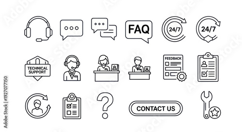 Customer Support Icons: Headset, FAQ, Contact Us, Feedback, Question Mark