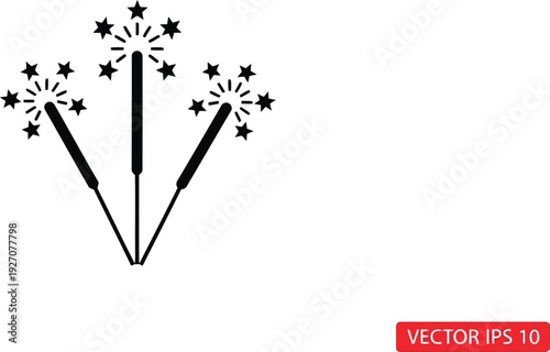 Black vector illustration of sparklers with stars on isolated for birthday celebrations and parties vector illustration