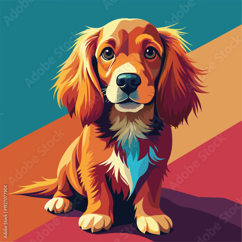 Cute puppy with a reddish brown coat sitting