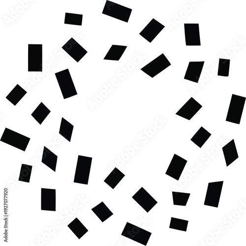 Black confetti pieces arranged in a circle on a vector illustration