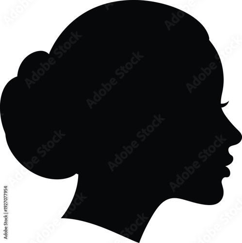 A minimalist silhouette of a woman's profile with her hair styled in a bun.