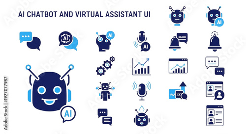 AI Chatbot and Virtual Assistant UI Icons for Digital Interfaces