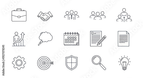 Business Icons Set: Teamwork, Growth, Planning, Strategy, and Success