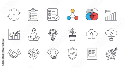 Business Icons Set: Strategy, Growth, Success, and Organization