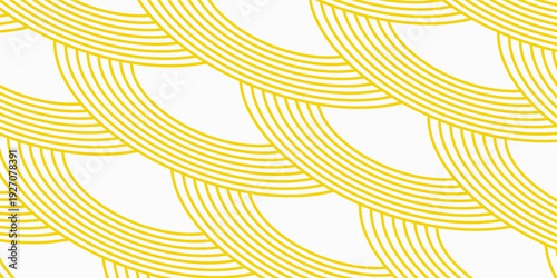 Doodle banner with yellow ramen pattern on white background. Wave abstract pattern.