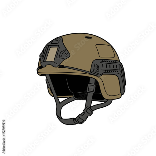 Modern tactical military helmet with infrared mount isolated on light background concept of army equipment and protection gear