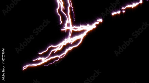 Wallpaper Mural Powerful lightning bolt strike with glowing electric discharge and branching sparks on black background, realistic thunderstorm electricity animation for VFX compositing, visual effects projects 4K Torontodigital.ca