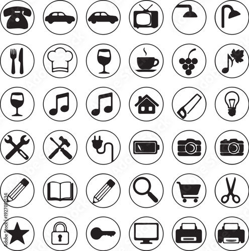 Icons and Symbols: An assortment of universally recognized symbols and icons, meticulously crafted and neatly arranged, offering a versatile visual toolkit for design and communication needs.