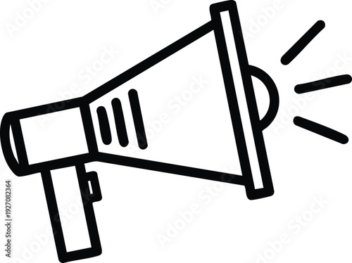 A simple black and white illustration of a handheld megaphone amplifying sound